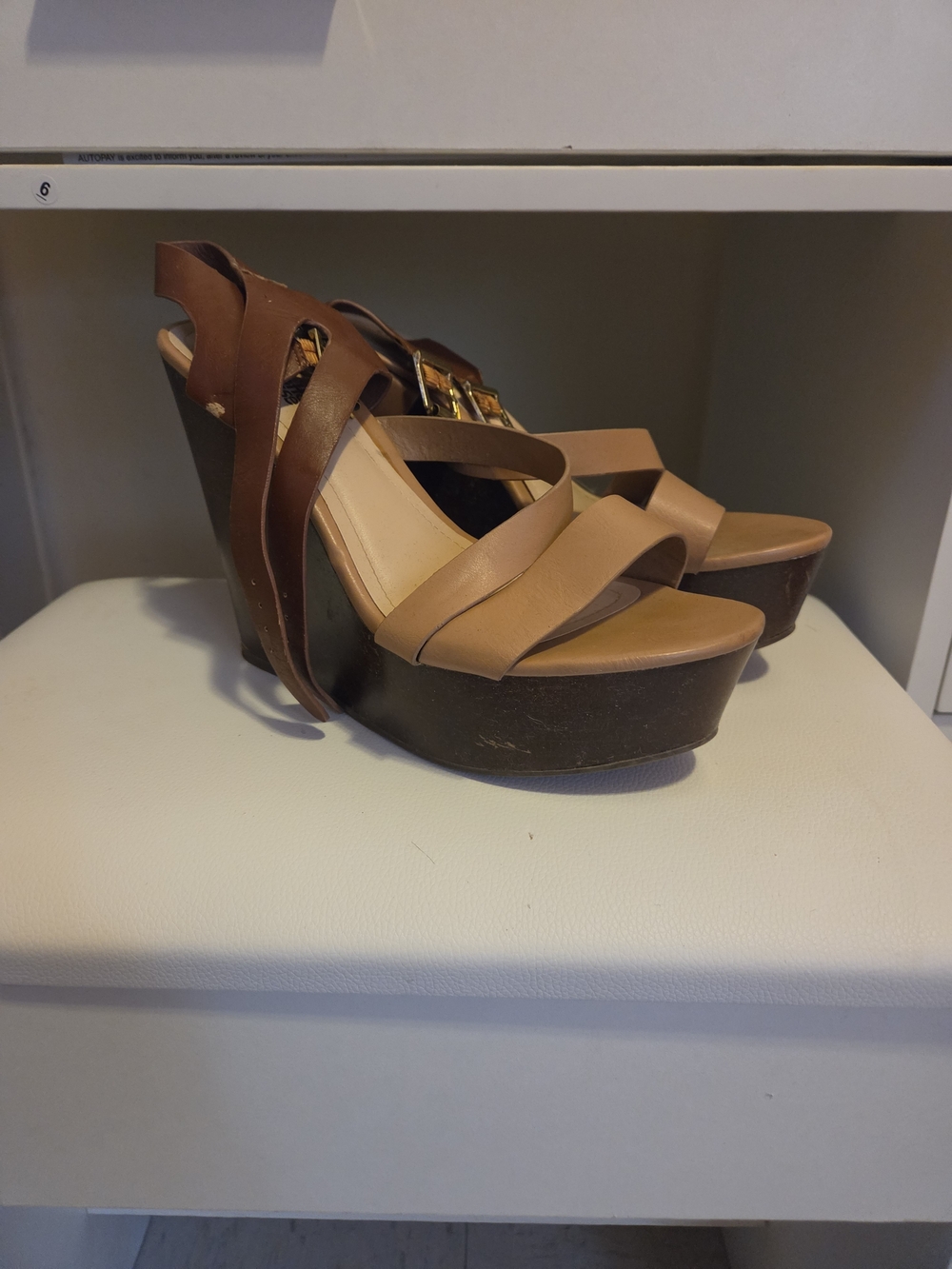 Betsey Johnson Brown and Tan Platform Wedge Sandals